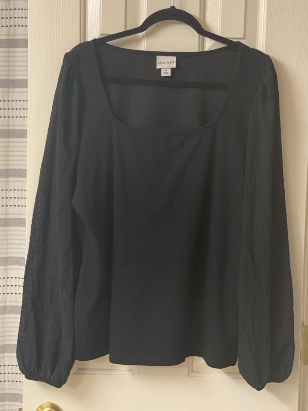 Ava & Viv Black Long-Sleeve Square Neck Blouse Suze 1X